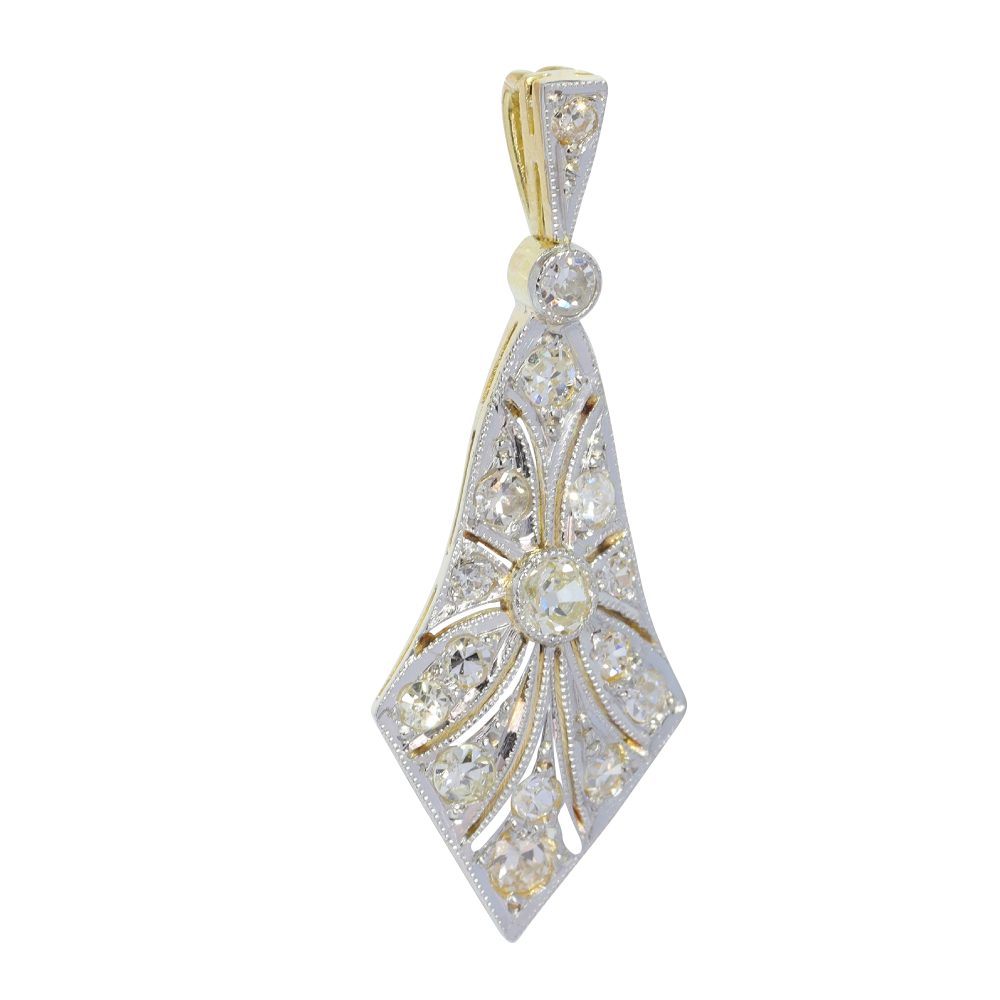 Art Deco Diamond Cluster Drop Pendant