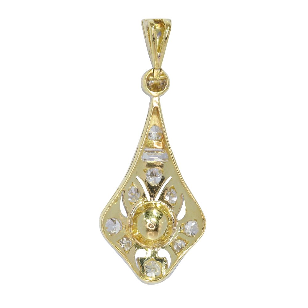 Art Deco Pearl and Diamond Cluster Drop Pendant