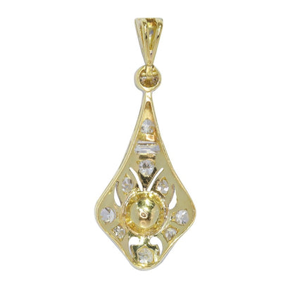 Art Deco Pearl and Diamond Cluster Drop Pendant