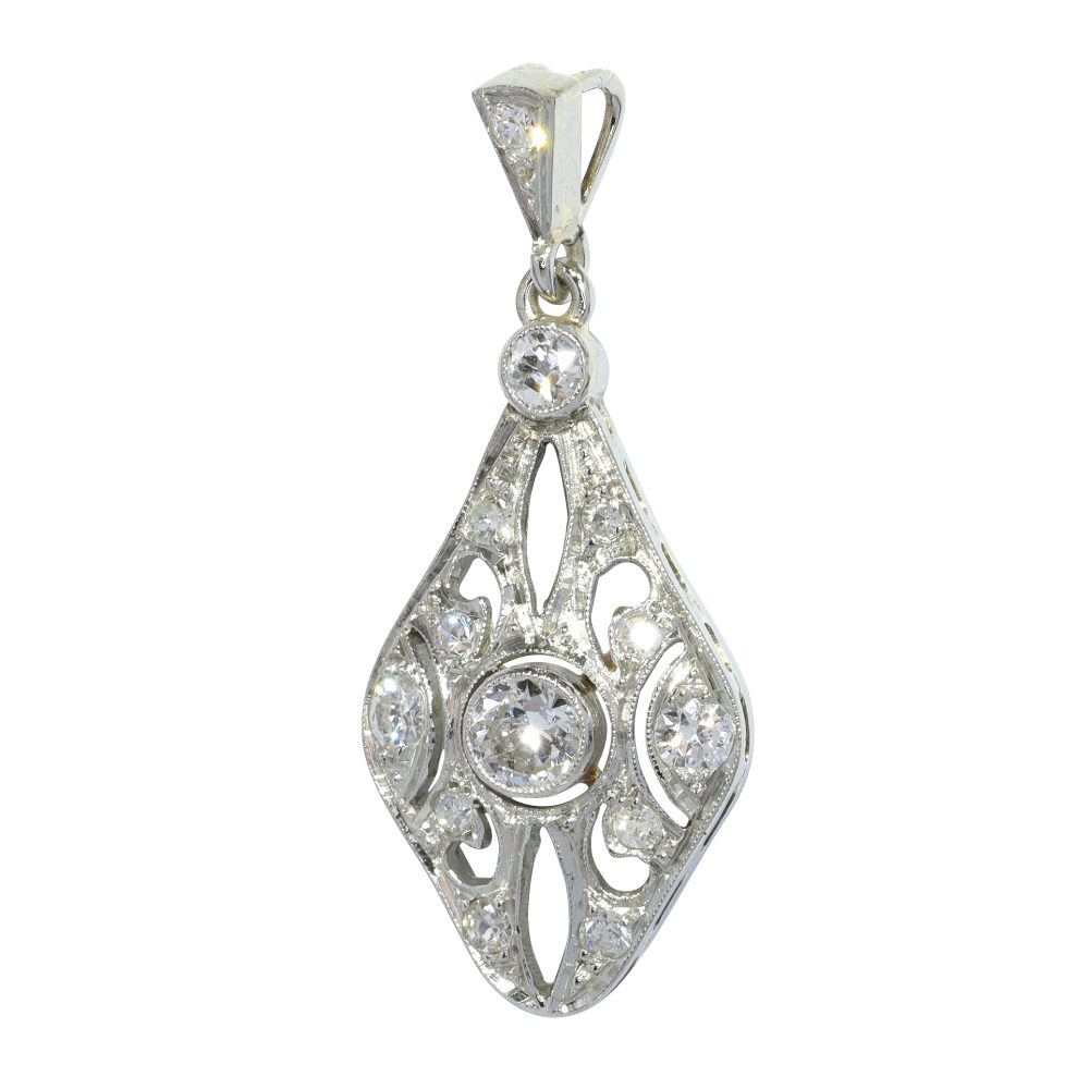 Art Deco Old Cut Diamond Pendant in 18ct White Gold
