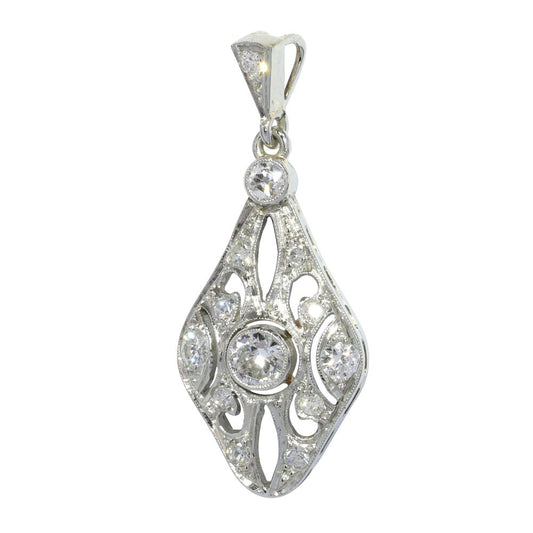 Art Deco Old Cut Diamond Pendant in 18ct White Gold