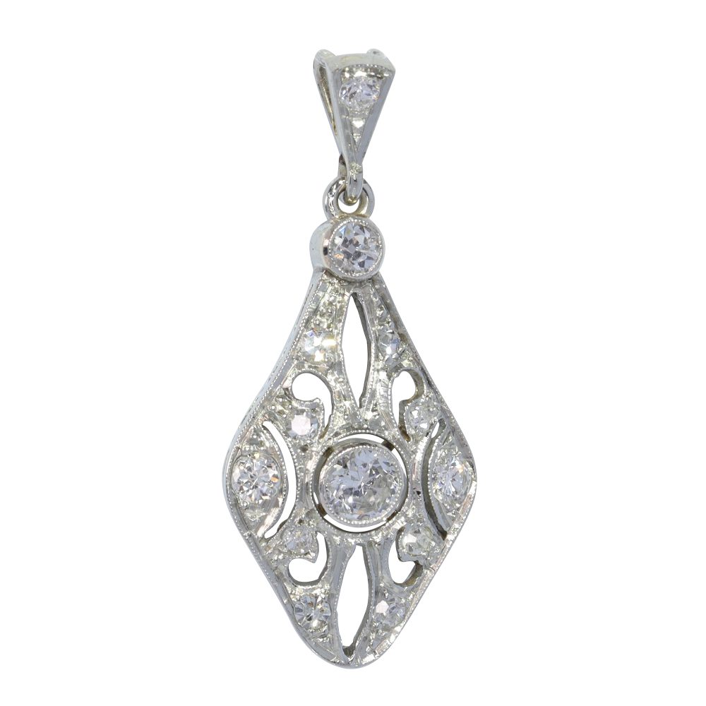 Art Deco Old Cut Diamond Pendant in 18ct White Gold