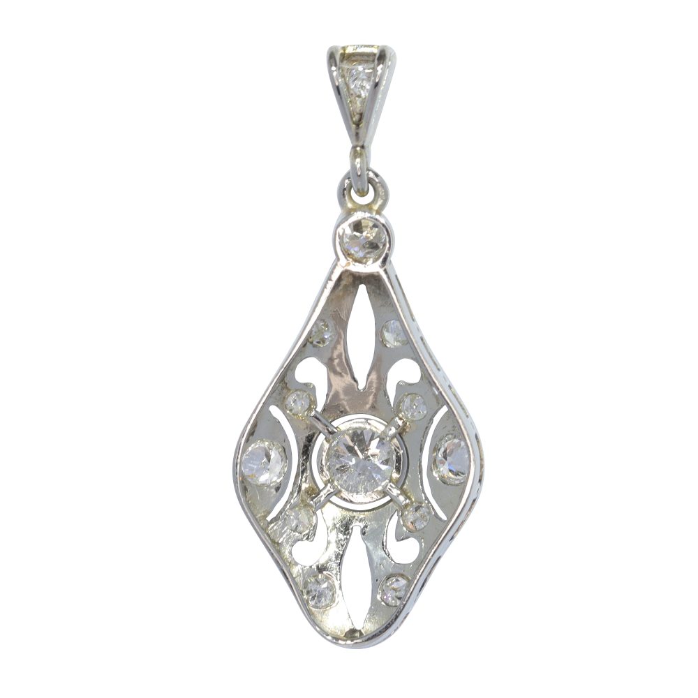 Art Deco Old Cut Diamond Pendant in 18ct White Gold