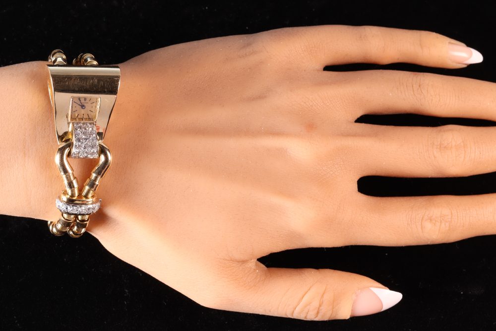 Iconic Vintage Boucheron Diamond Set Gold and Platinum Fan Watch