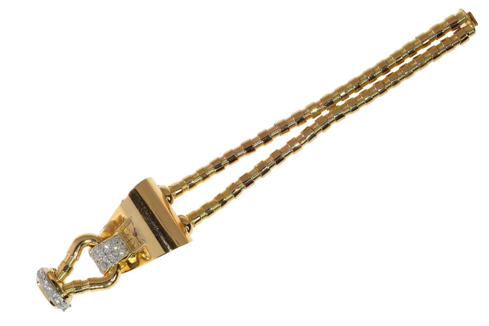 Iconic Vintage Boucheron Diamond Set Gold and Platinum Fan Watch