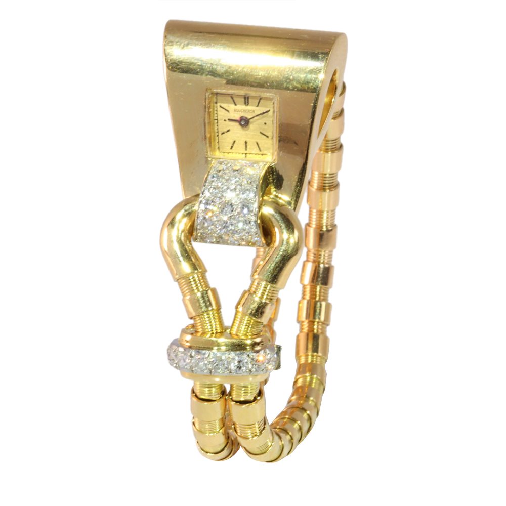 Iconic Vintage Boucheron Diamond Set Gold and Platinum Fan Watch