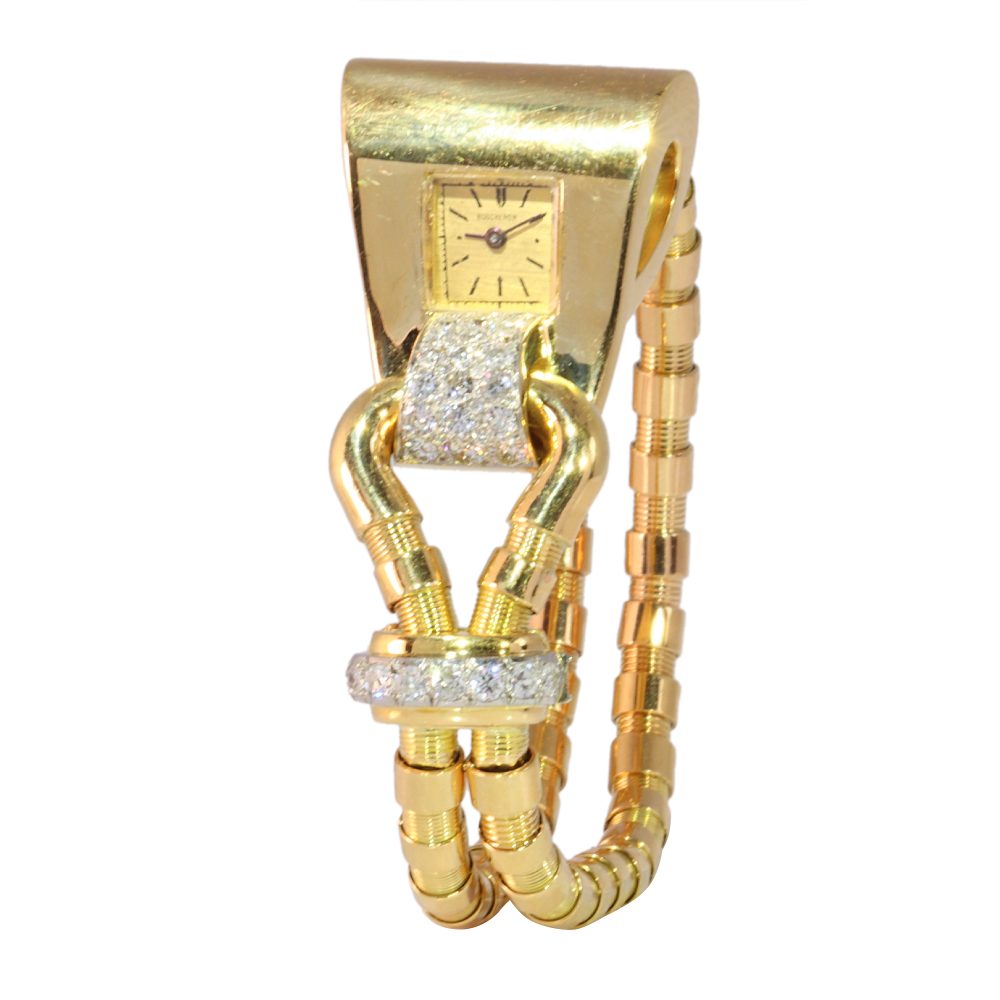 Iconic Vintage Boucheron Diamond Set Gold and Platinum Fan Watch