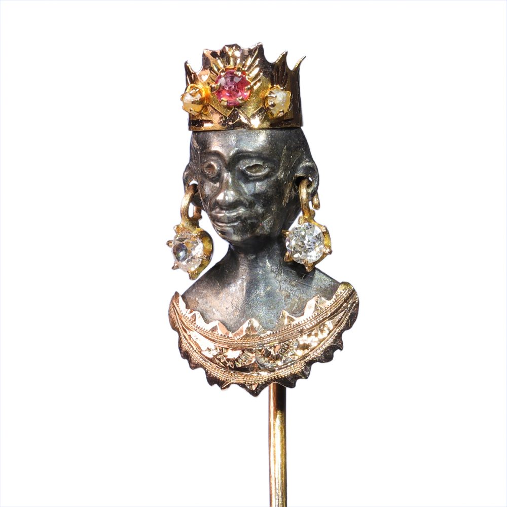 Victorian Antique Old Cut Diamond Set Blackamoor Stickpin