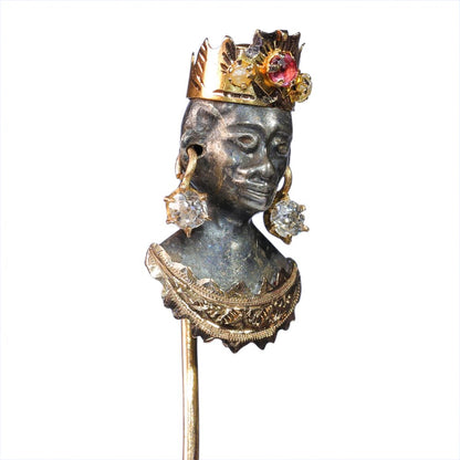 Victorian Antique Old Cut Diamond Set Blackamoor Stickpin