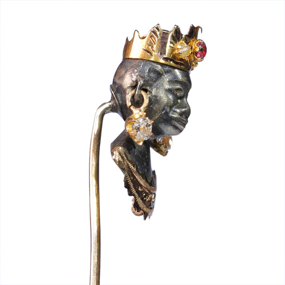 Victorian Antique Old Cut Diamond Set Blackamoor Stickpin