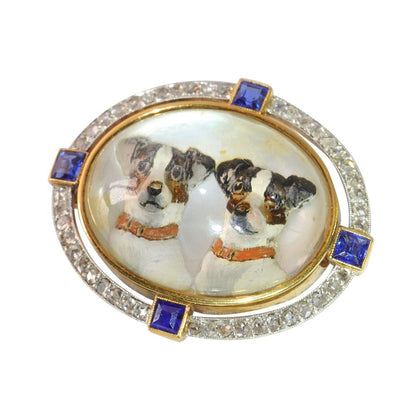 Art Deco Essex Crystal Jack Russell Brooch with Diamonds and Sapphires