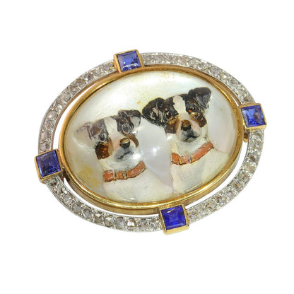 Art Deco Essex Crystal Jack Russell Brooch with Diamonds and Sapphires