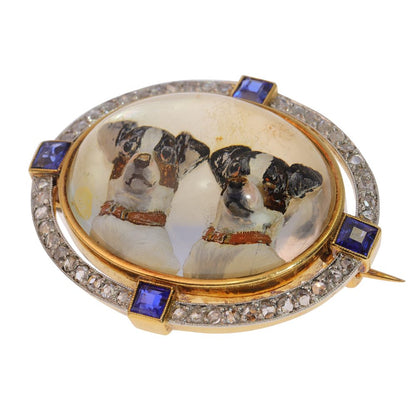 Art Deco Essex Crystal Jack Russell Brooch with Diamonds and Sapphires