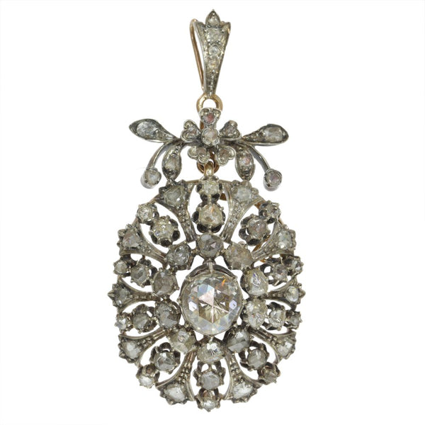 Victorian Antique Rose Cut Diamond Cluster Pendant Brooch