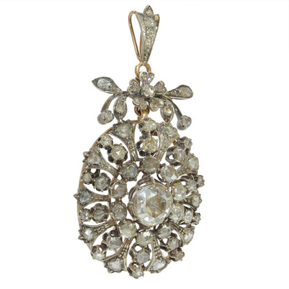 Victorian Antique Rose Cut Diamond Cluster Pendant Brooch