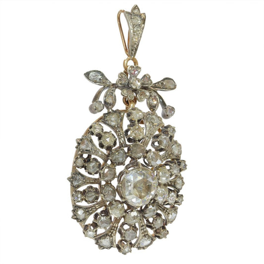 Victorian Antique Rose Cut Diamond Cluster Pendant Brooch