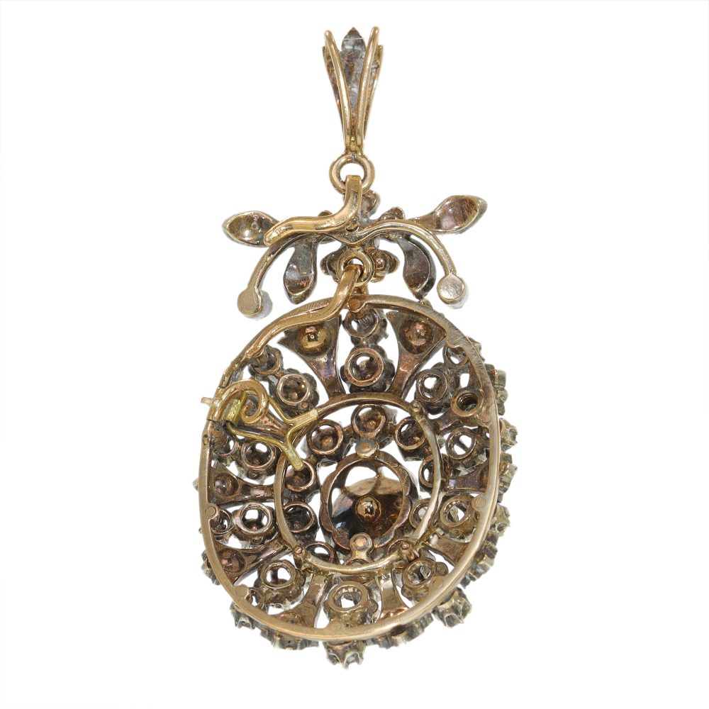 Victorian Antique Rose Cut Diamond Cluster Pendant Brooch