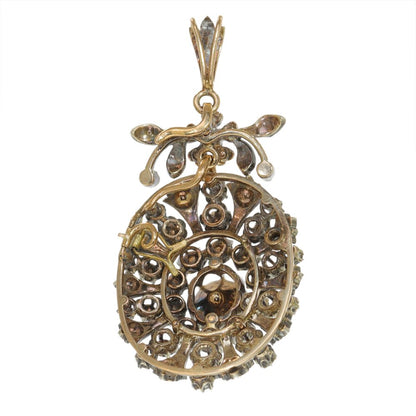 Victorian Antique Rose Cut Diamond Cluster Pendant Brooch