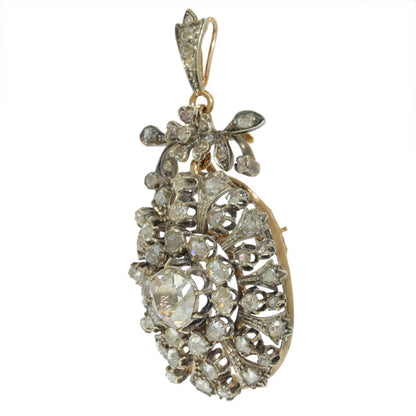Victorian Antique Rose Cut Diamond Cluster Pendant Brooch