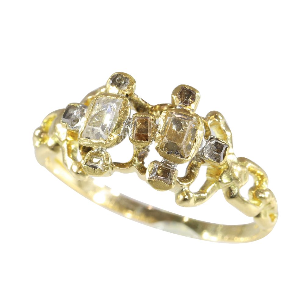 Baroque 18 Carat Yellow Gold Ring With Table-Cut Diamonds