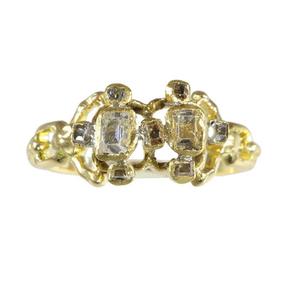 Baroque 18 Carat Yellow Gold Ring With Table-Cut Diamonds
