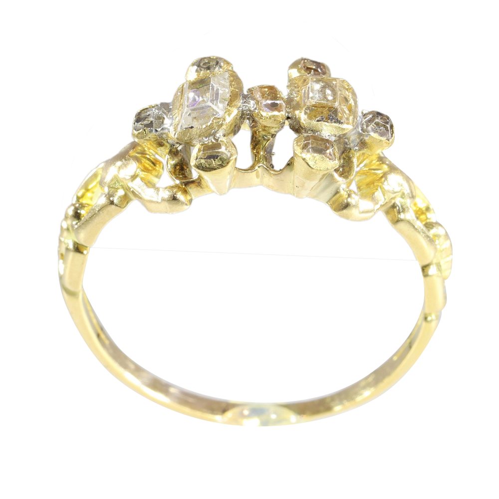 Baroque 18 Carat Yellow Gold Ring With Table-Cut Diamonds