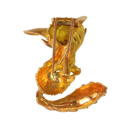Vintage French 1950s Gem Set 18ct Yellow Gold Fox Brooch