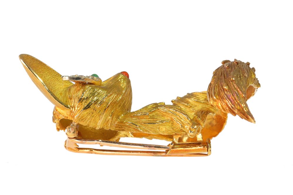 Vintage French 1950s Gem Set 18ct Yellow Gold Fox Brooch