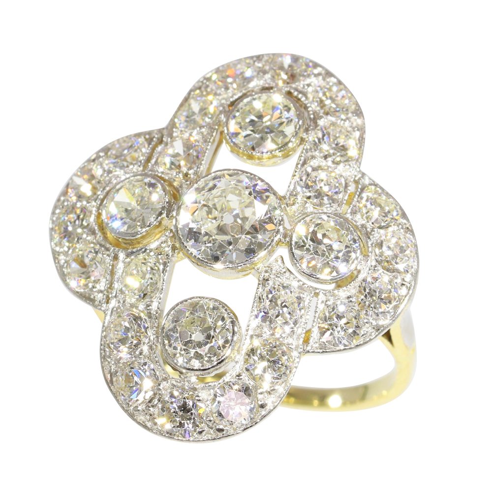 Art Deco 3ct Old Cut Diamond Cluster Ring