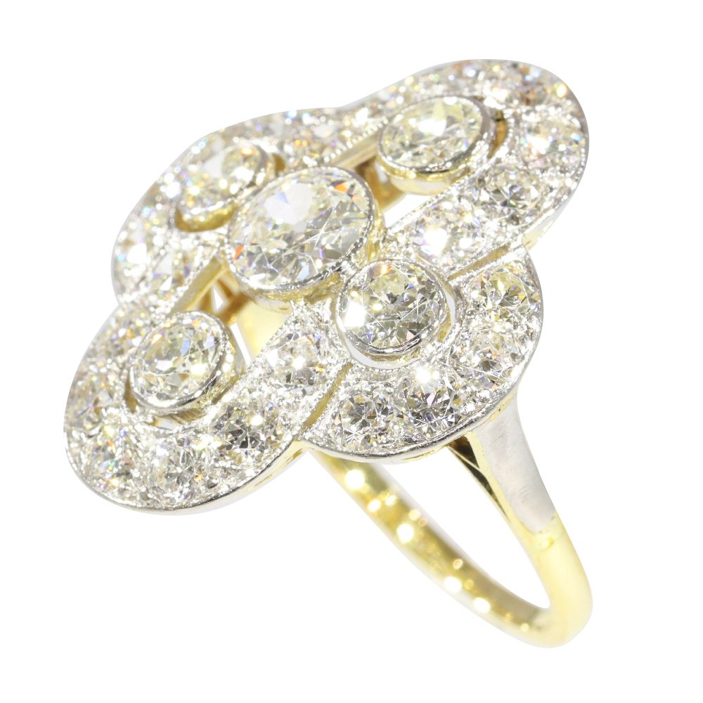 Art Deco 3ct Old Cut Diamond Cluster Ring