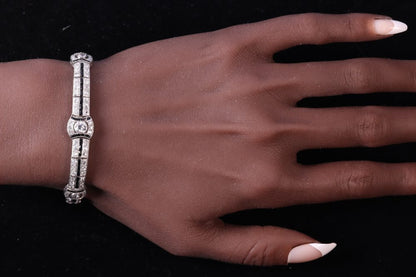 Art Deco Old Cut Diamond And Onyx Bracelet In Platinum