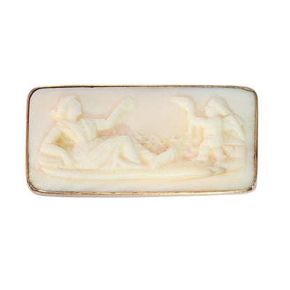 Victorian Antique Angel Skin Coral Cameo Brooch of Venus and Cupid
