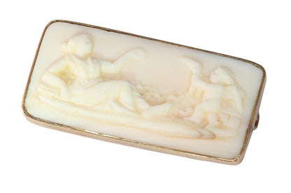 Victorian Antique Angel Skin Coral Cameo Brooch of Venus and Cupid