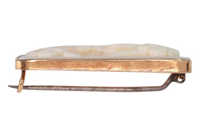 Victorian Antique Angel Skin Coral Cameo Brooch of Venus and Cupid