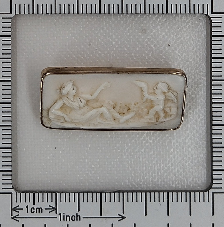 Victorian Antique Angel Skin Coral Cameo Brooch of Venus and Cupid