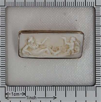 Victorian Antique Angel Skin Coral Cameo Brooch of Venus and Cupid