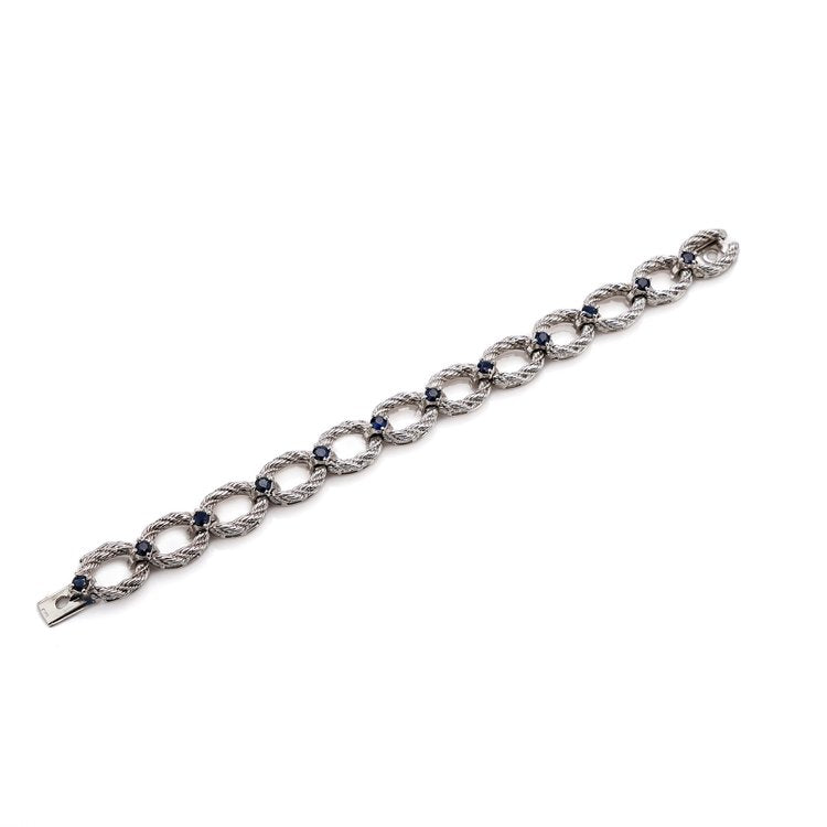 Vintage 18ct White Gold Rope Twist Link Bracelet with Sapphires