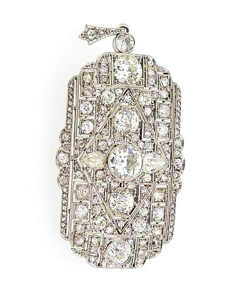 Art Deco Diamond Brooch Pendant totaling 8.50 carats