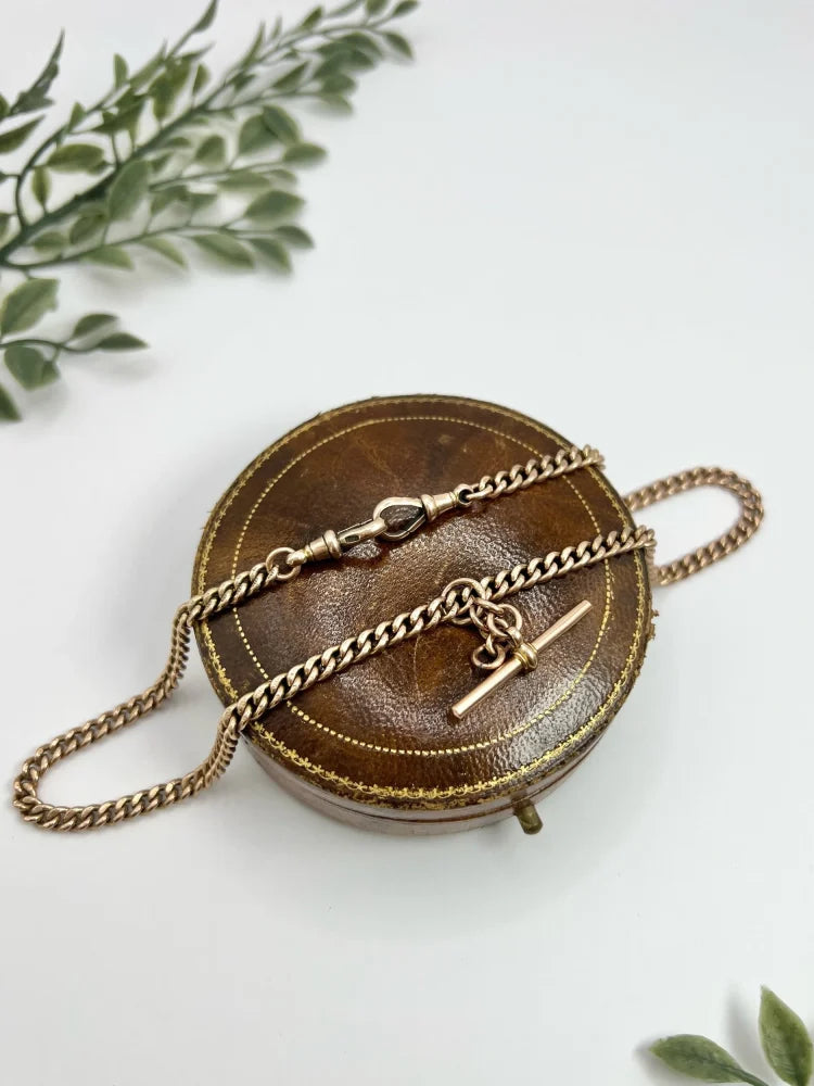 Antique Curb Link Albert Chain In 9 Carat Rose Gold