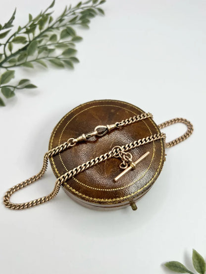 Antique Curb Link Albert Chain In 9 Carat Rose Gold