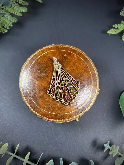 Antique 9 ct Gold Edwardian Suffragette Fan Pendant
