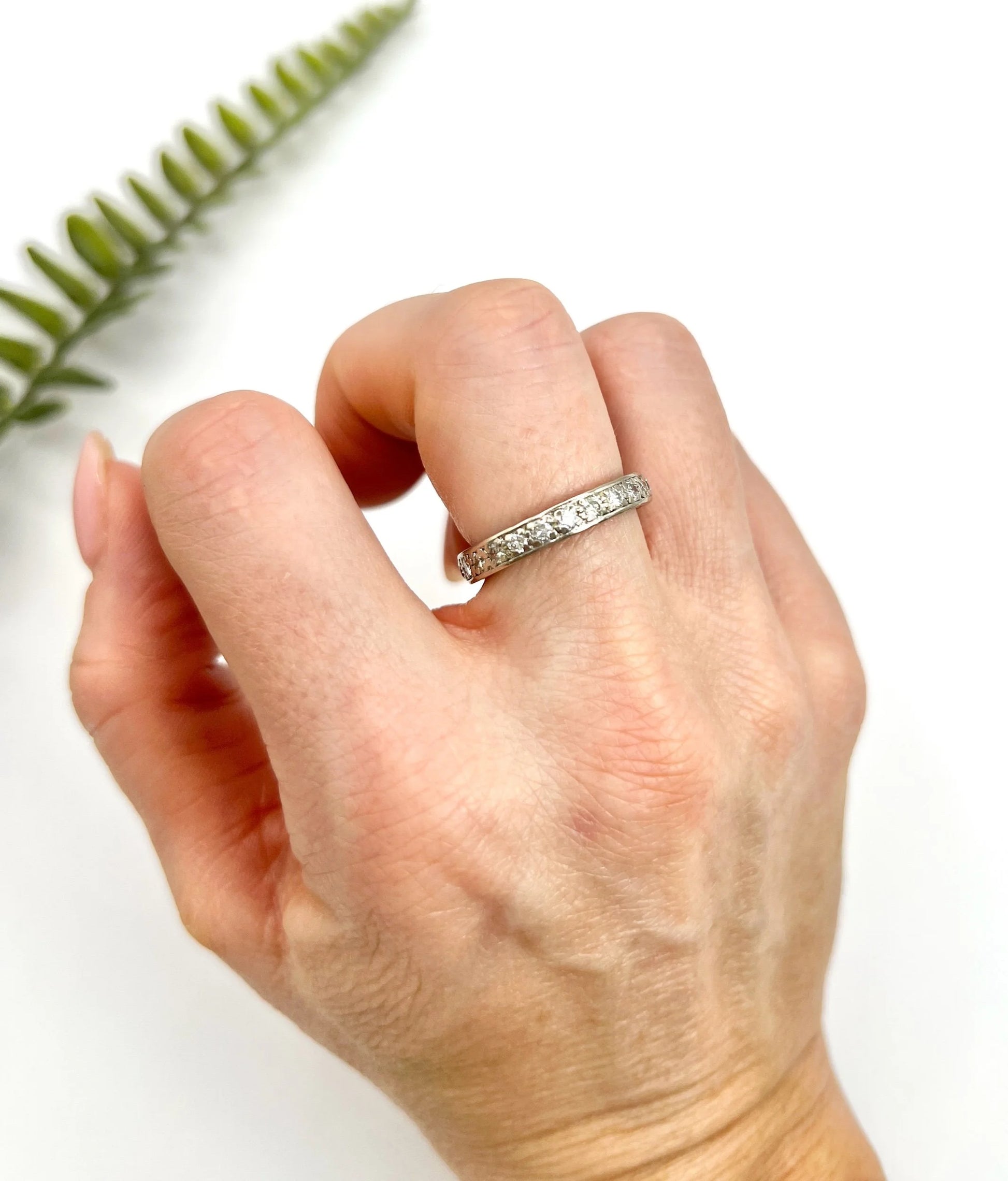 Antique 18 Carat White Gold, 1920's 1.0 Carat Diamond Eternity Ring