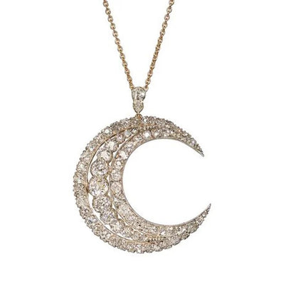 Victorian Antique Old Cut Diamond Crescent Moon Pendant