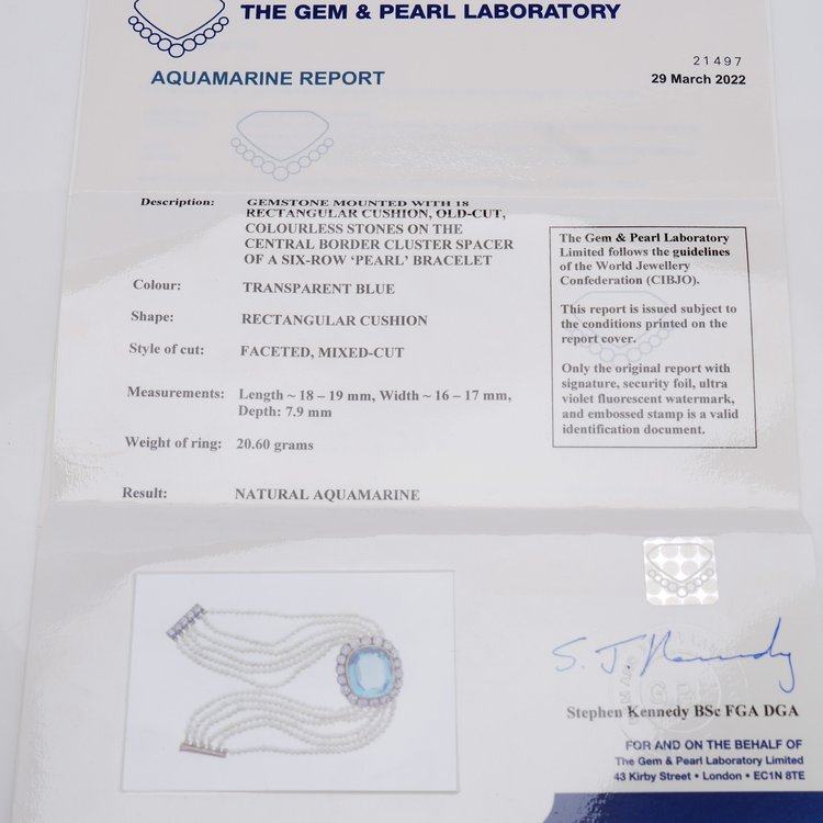 Antique Aquamarine and Diamond Cluster Pearl Bracelet