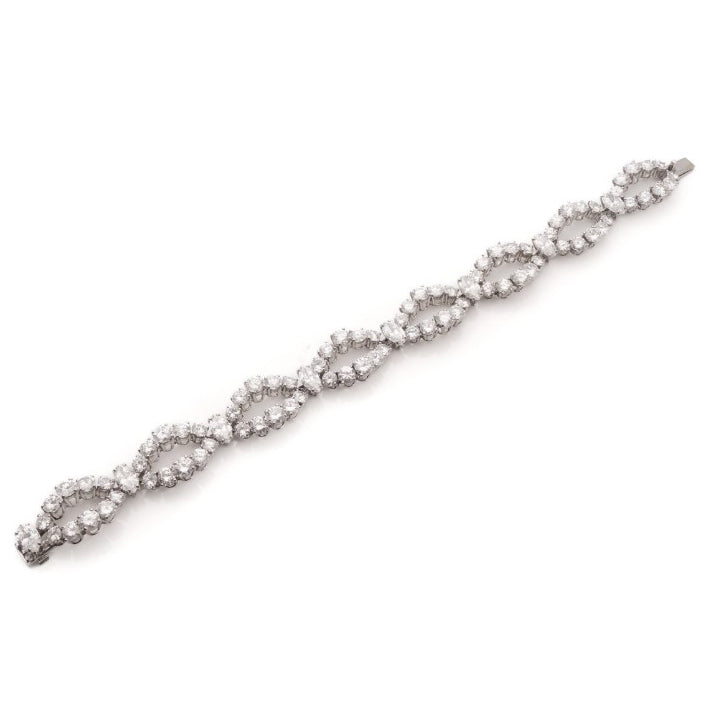 Vintage Bvlgari Marquise and Brilliant Diamond Platinum Openwork Navette Link Bracelet, 18.40 carat total