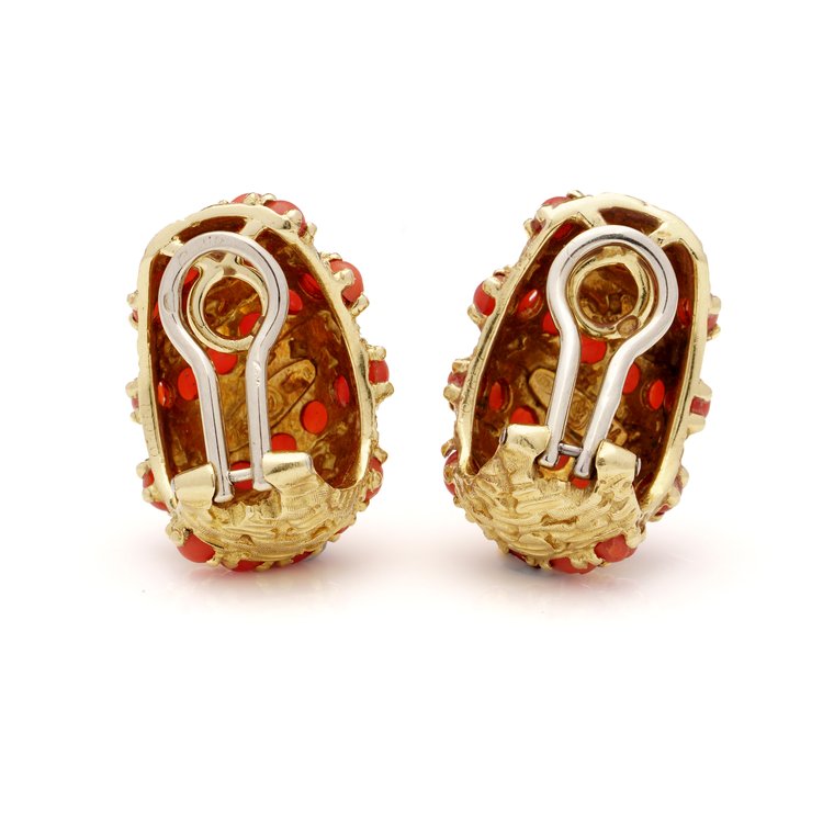 Vintage Cartier Signori and Bondioli Coral and Gold Clip On Earrings