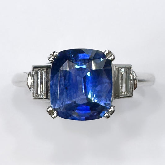 Vintage 2.40ct Ceylon Sapphire and Diamond Engagement Ring in Platinum