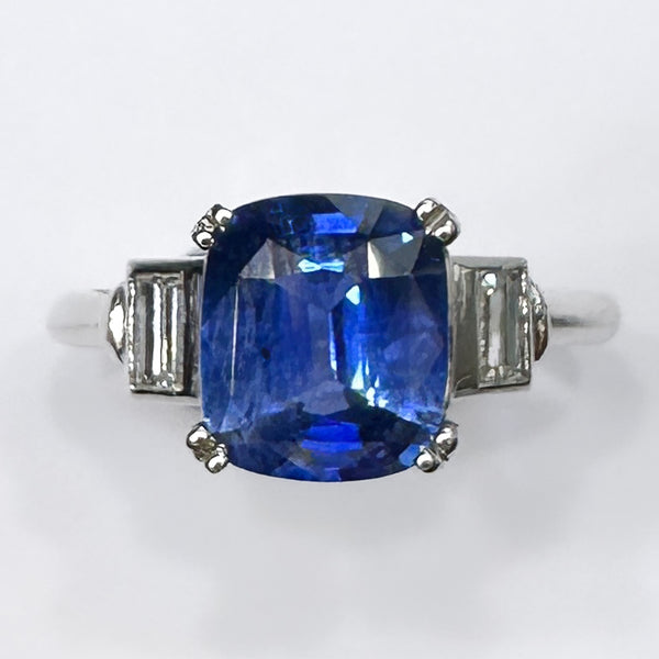 Vintage 2.40ct Ceylon Sapphire and Diamond Engagement Ring in Platinum
