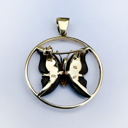 Black Opal Butterfly Pendant and Pin