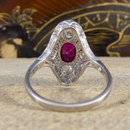 Art Deco Style Ruby and Diamond Navette Plaque Ring, 1.50cts, Platinum